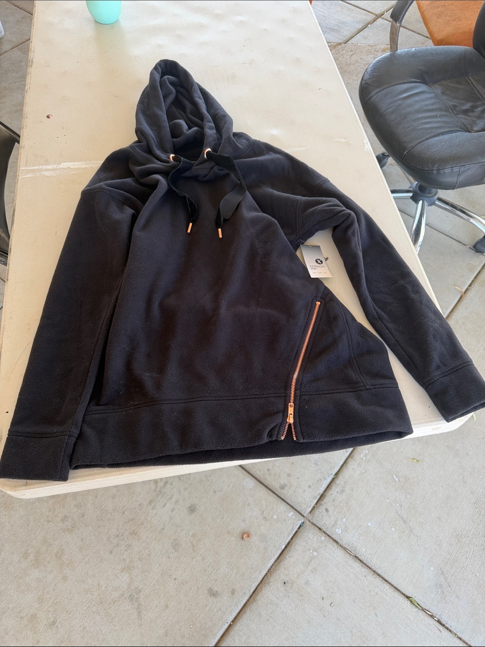 NWT Xersion Black Hooded Pullover with Copper Zipper Trim